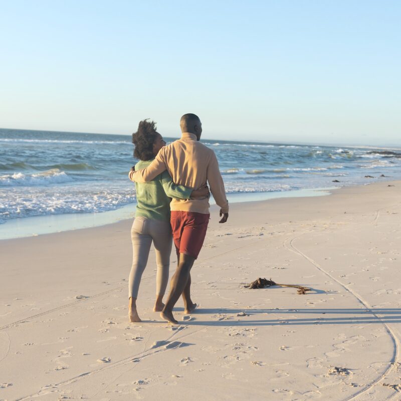 Couple walking along the beach