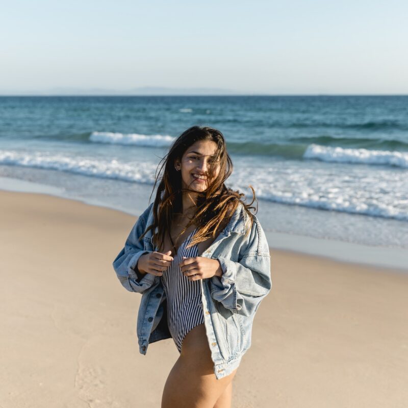 Cheerful woman on the beach
