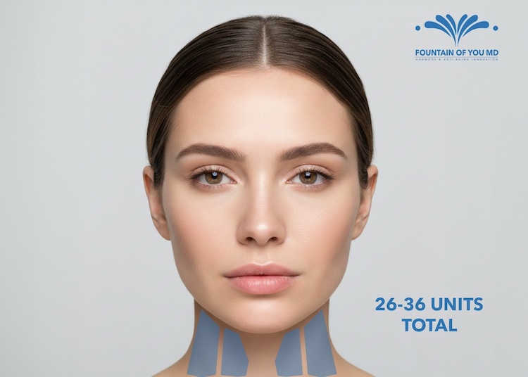 Injection sites and number of units of Botox for platysmal bands from Fountain of You MD