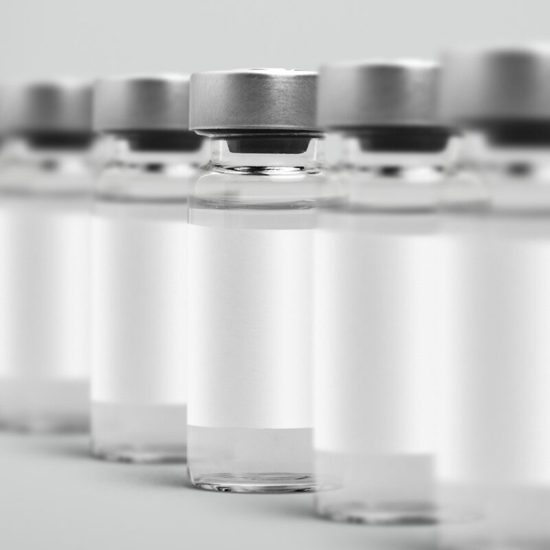 Row of glass peptide vials